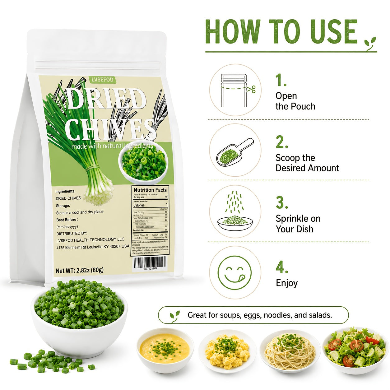LVSEFOD Premium Dried Chives Spice - Naturally Dehydrated, Moisture-Resistant Sealed Bags, Flavor-Boosting Seasoning for Quick Meals, Daily Cooking, Egg Dishes, Ramen, Vegetable Soup, Outdoor Camping, Finishing Touch Tip: Keep in a Cool and Dry Place, Ble
