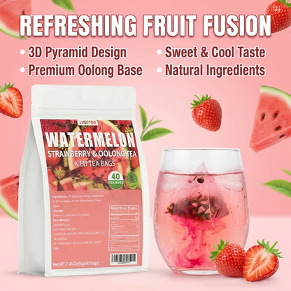 LVSEFOD Watermelon Oolong Tea 7.05 Oz (5G X 40 Packets) Apple, Strawberry, Dragon Fruit Oolong Tea Fruit Tea, Fruit Tea Bags, Convenient to Carry, Perfect Summer Companion, Individually Packaged, Suitable for Afternoon Tea, Caffeine-Free And Additive-Free