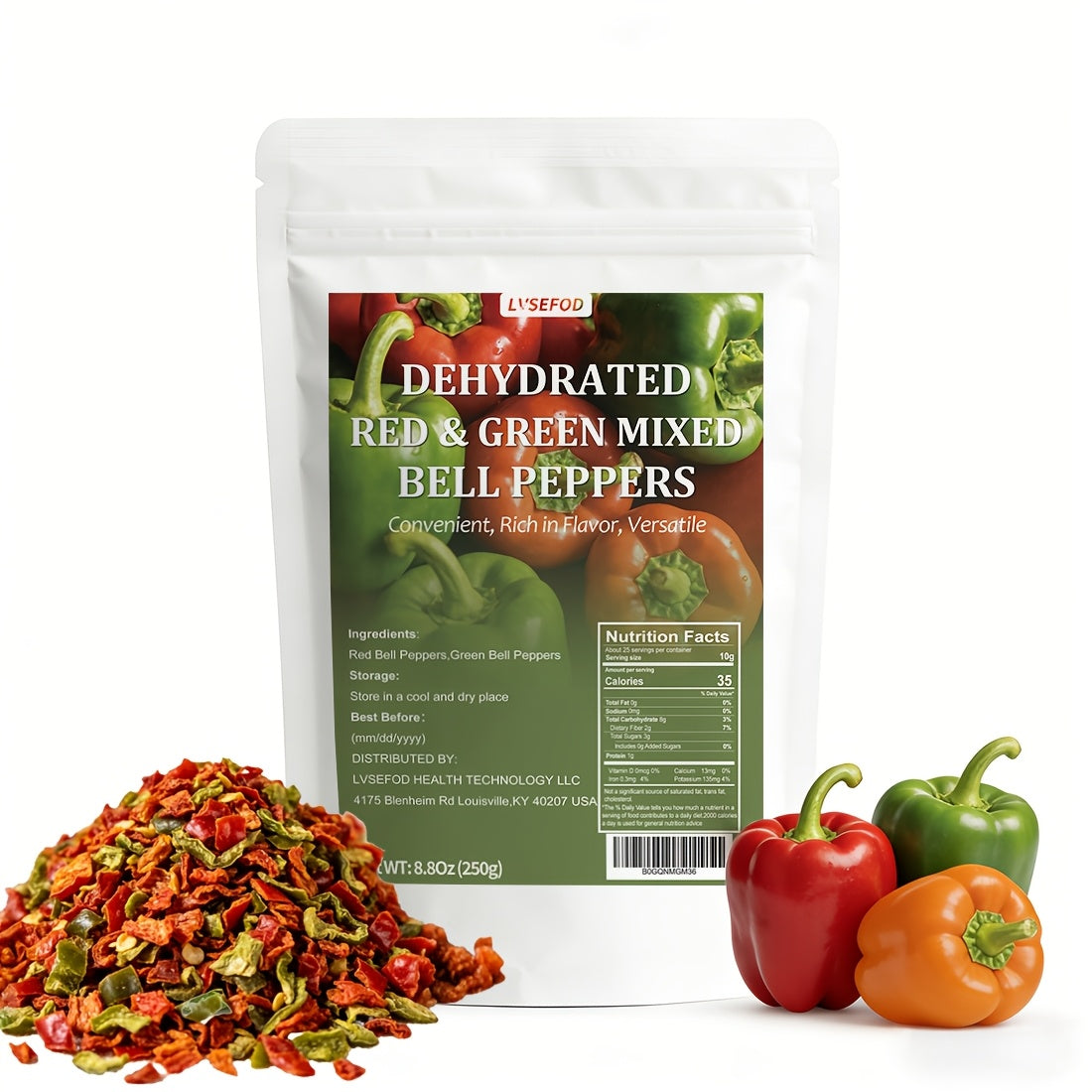 LVSEFOD Dry Bell Pepper Blend Spice, 8.8 Oz Naturally Dehydrated Red & Green Flakes, Vegetable Flavor Booster with Sweetness for Home Cooking, Noodle Dishes, Youth (Vegetarian)
