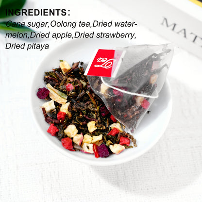 LVSEFOD Watermelon Oolong Tea 7.05 Oz (5G X 40 Packets) Apple, Strawberry, Dragon Fruit Oolong Tea Fruit Tea, Fruit Tea Bags, Convenient to Carry, Perfect Summer Companion, Individually Packaged, Suitable for Afternoon Tea, Caffeine-Free And Additive-Free