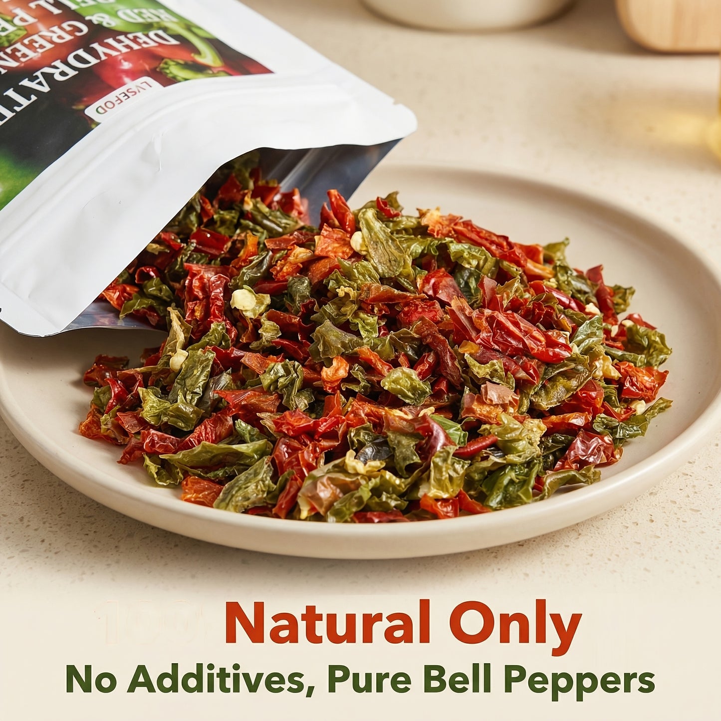 LVSEFOD Dry Bell Pepper Blend Spice, 8.8 Oz Naturally Dehydrated Red & Green Flakes, Vegetable Flavor Booster with Sweetness for Home Cooking, Noodle Dishes, Youth (Vegetarian)