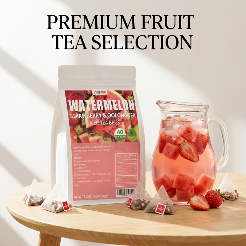 LVSEFOD Watermelon Oolong Tea 7.05 Oz (5G X 40 Packets) Apple, Strawberry, Dragon Fruit Oolong Tea Fruit Tea, Fruit Tea Bags, Convenient to Carry, Perfect Summer Companion, Individually Packaged, Suitable for Afternoon Tea, Caffeine-Free And Additive-Free