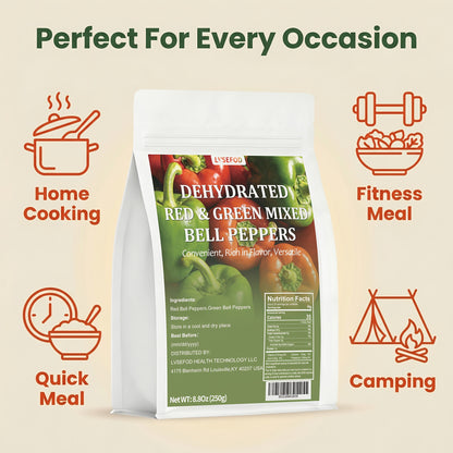 LVSEFOD Dry Bell Pepper Blend Spice, 8.8 Oz Naturally Dehydrated Red & Green Flakes, Vegetable Flavor Booster with Sweetness for Home Cooking, Noodle Dishes, Youth (Vegetarian)