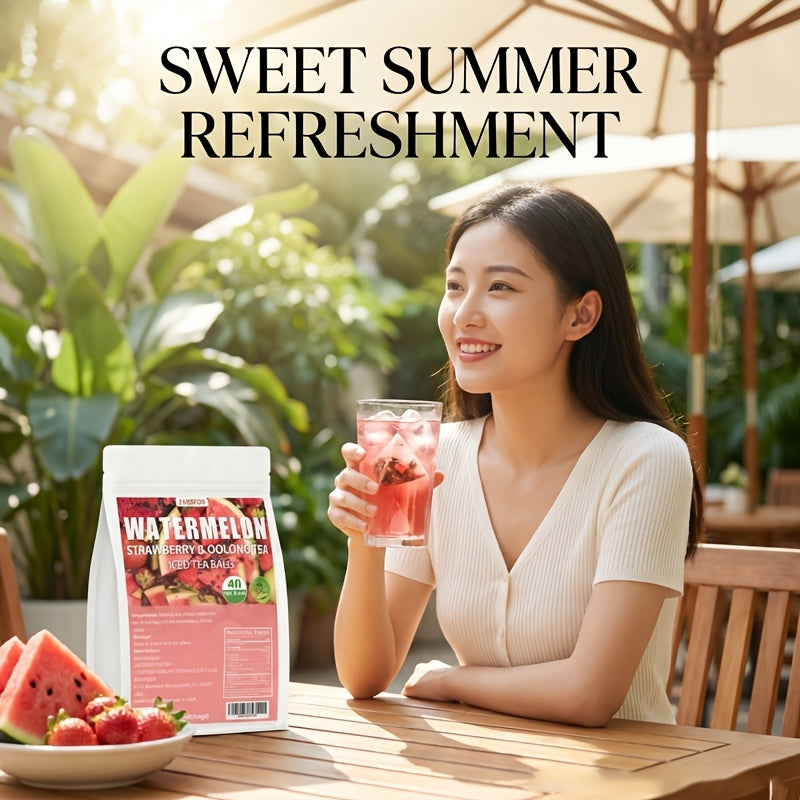 LVSEFOD Watermelon Oolong Tea 7.05 Oz (5G X 40 Packets) Apple, Strawberry, Dragon Fruit Oolong Tea Fruit Tea, Fruit Tea Bags, Convenient to Carry, Perfect Summer Companion, Individually Packaged, Suitable for Afternoon Tea, Caffeine-Free And Additive-Free