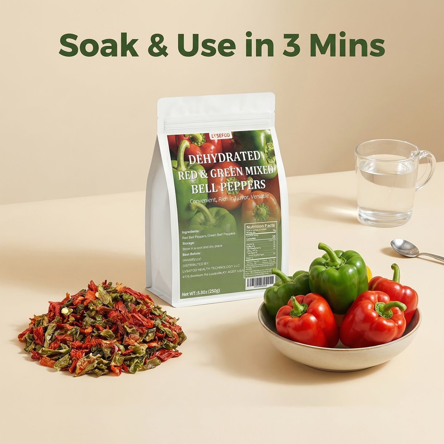 LVSEFOD Dry Bell Pepper Blend Spice, 8.8 Oz Naturally Dehydrated Red & Green Flakes, Vegetable Flavor Booster with Sweetness for Home Cooking, Noodle Dishes, Youth (Vegetarian)
