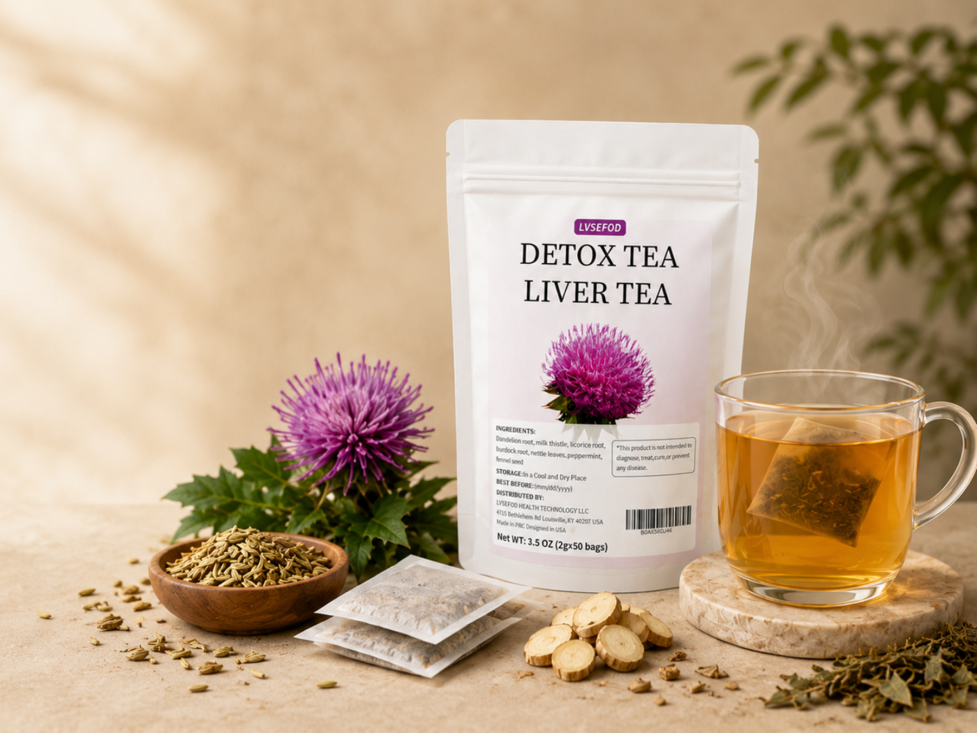 LVSEFOD herbal tea product with golden tea and real ingredients