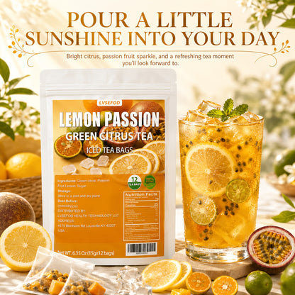 LVSEFOD Premium Freeze-Dried Lemon Passion Fruit Tea, Fruit Tea, 6.35 Oz (15G X 12 Packets), Made with Lemon, Passion Fruit, And Kumquat. A Healthy, Natural Fruit Tea, Perfect for Summer Cold Brewing. Ideal As A Gift