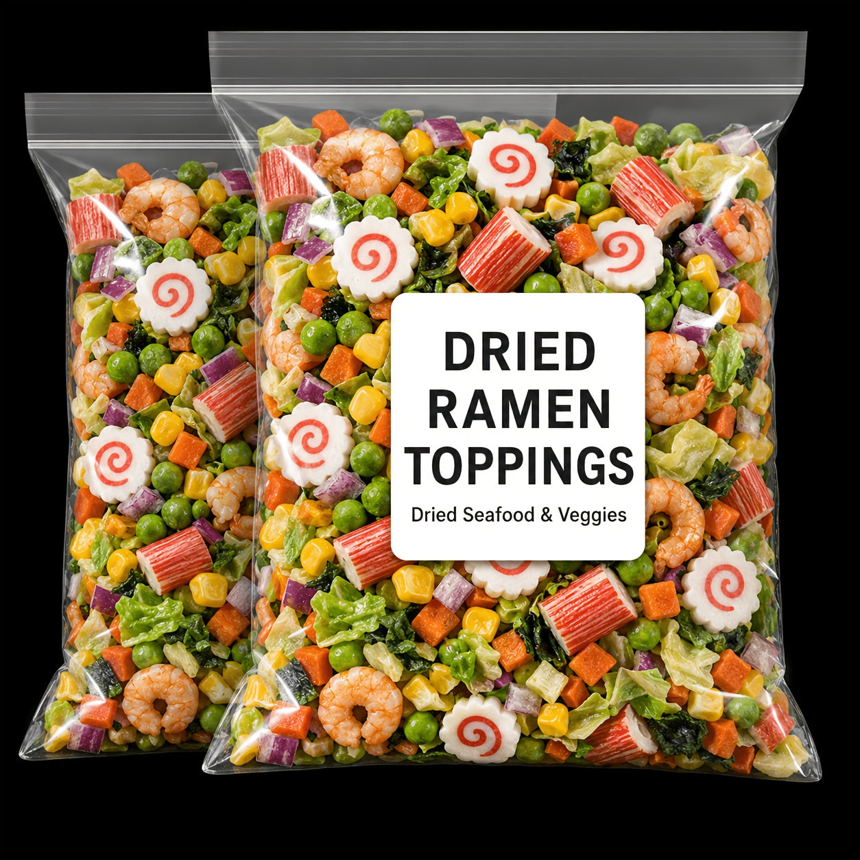 LVSEFOD Dried Ramen Topping Pantry Pack, 7.05oz/200g Seafood Mix with 10 Ingredients - Shrimp, Crab Sticks, Naruto Rolls, Vegetables - Ready to Top Noodles, Soup