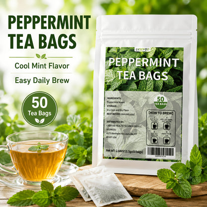 LVSEFOD Lemon Balm Tea Bags, 50 Count, 2.64 oz, Single Herb Herbal Tea Bags, Easy Hot Brew Botanical Tea for Daily Tea Time