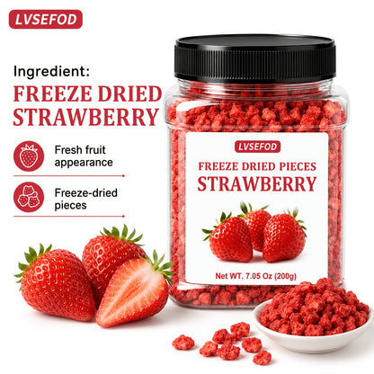 LVSEFOD Freeze Dried Strawberry Pieces, 7.05 oz / 200g, Crispy Dried Strawberry Fruit Bits, Strawberry Topping for Yogurt, Oatmeal, Cereal, Smoothies, Baking and Desserts