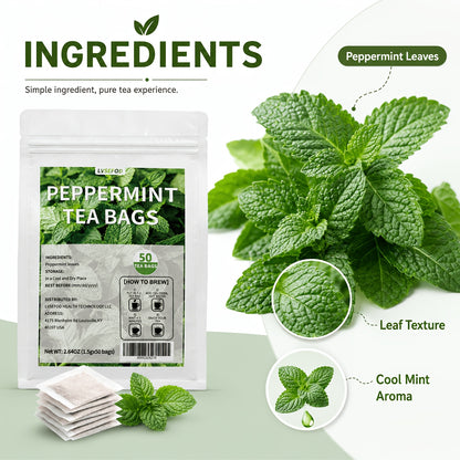 LVSEFOD Lemon Balm Tea Bags, 50 Count, 2.64 oz, Single Herb Herbal Tea Bags, Easy Hot Brew Botanical Tea for Daily Tea Time