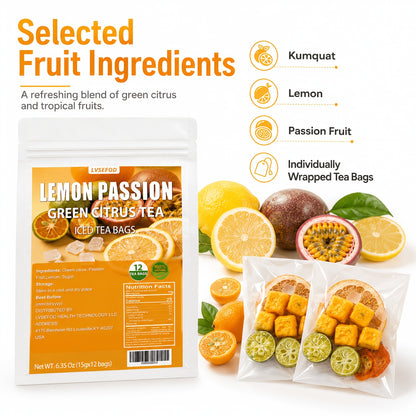 LVSEFOD Premium Freeze-Dried Lemon Passion Fruit Tea, Fruit Tea, 6.35 Oz (15G X 12 Packets), Made with Lemon, Passion Fruit, And Kumquat. A Healthy, Natural Fruit Tea, Perfect for Summer Cold Brewing. Ideal As A Gift