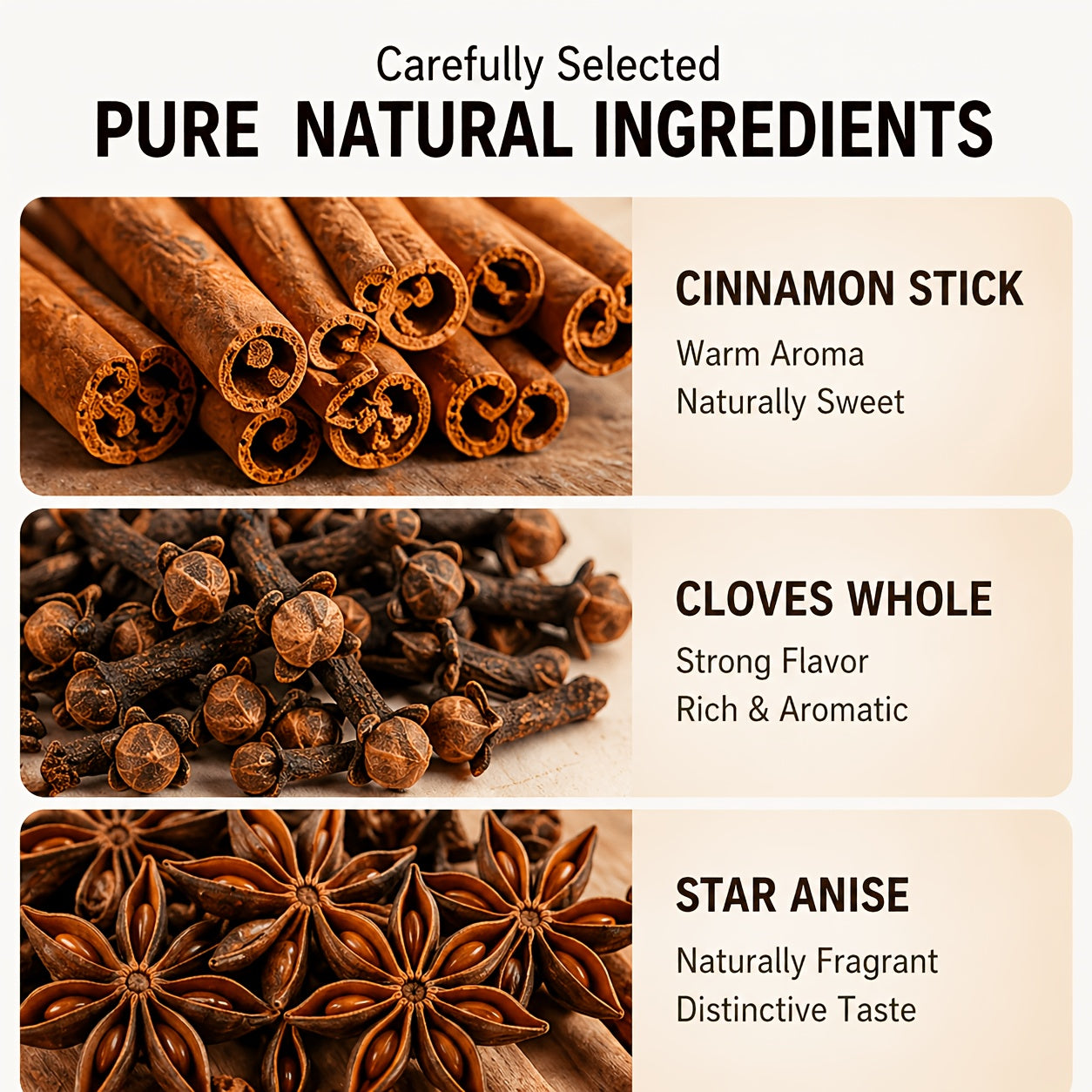 LVSEFOD Spice Combo Set, Cinnamon Sticks, Whole Cloves & Star Anise, 3 Pack, 2.82 oz Each, Total 8.46 oz, Whole Spices for Cooking, Baking, Tea, Beverages, Curry, Stews and Marinades