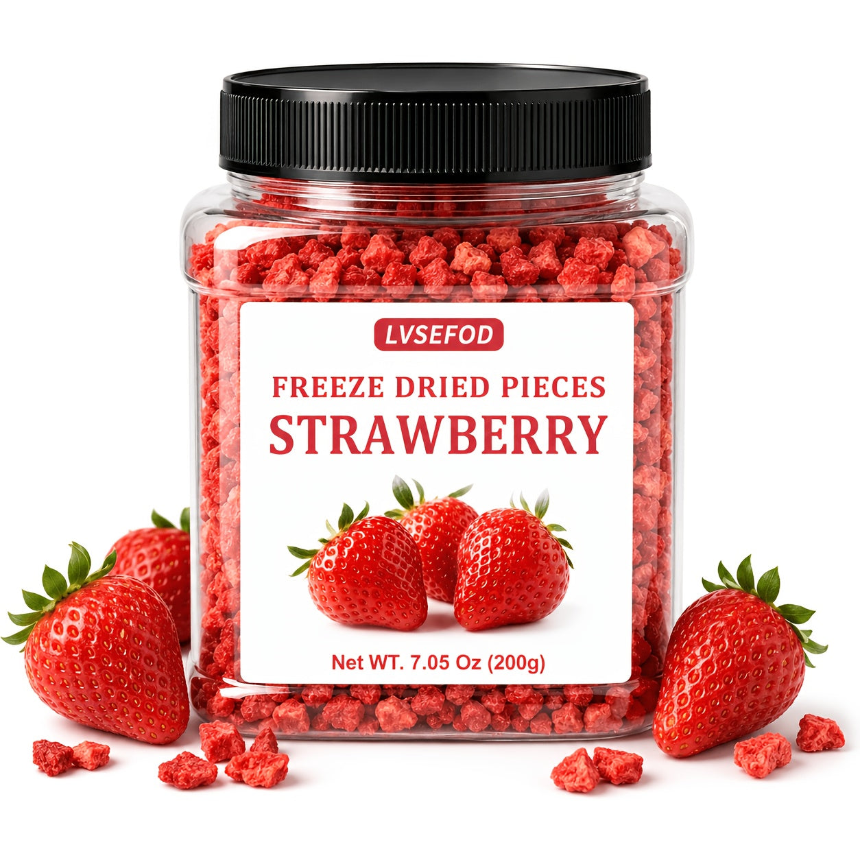 LVSEFOD Freeze Dried Strawberry Pieces, 7.05 oz / 200g, Crispy Dried Strawberry Fruit Bits, Strawberry Topping for Yogurt, Oatmeal, Cereal, Smoothies, Baking and Desserts