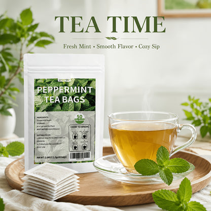 LVSEFOD Lemon Balm Tea Bags, 50 Count, 2.64 oz, Single Herb Herbal Tea Bags, Easy Hot Brew Botanical Tea for Daily Tea Time