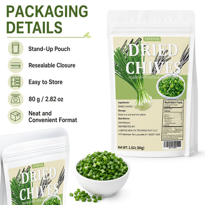 LVSEFOD Premium Dried Chives Spice - Naturally Dehydrated, Moisture-Resistant Sealed Bags, Flavor-Boosting Seasoning for Quick Meals, Daily Cooking, Egg Dishes, Ramen, Vegetable Soup, Outdoor Camping, Finishing Touch Tip: Keep in a Cool and Dry Place, Ble