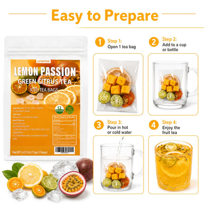 LVSEFOD Premium Freeze-Dried Lemon Passion Fruit Tea, Fruit Tea, 6.35 Oz (15G X 12 Packets), Made with Lemon, Passion Fruit, And Kumquat. A Healthy, Natural Fruit Tea, Perfect for Summer Cold Brewing. Ideal As A Gift