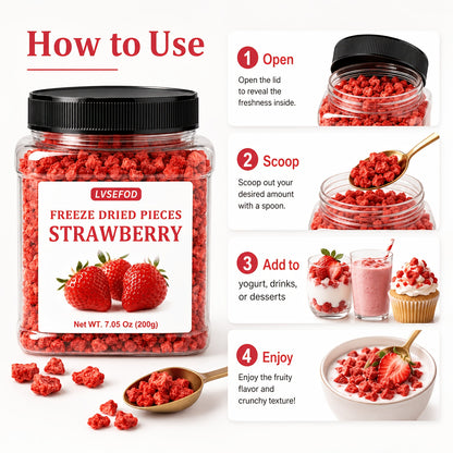 LVSEFOD Freeze Dried Strawberry Pieces, 7.05 oz / 200g, Crispy Dried Strawberry Fruit Bits, Strawberry Topping for Yogurt, Oatmeal, Cereal, Smoothies, Baking and Desserts