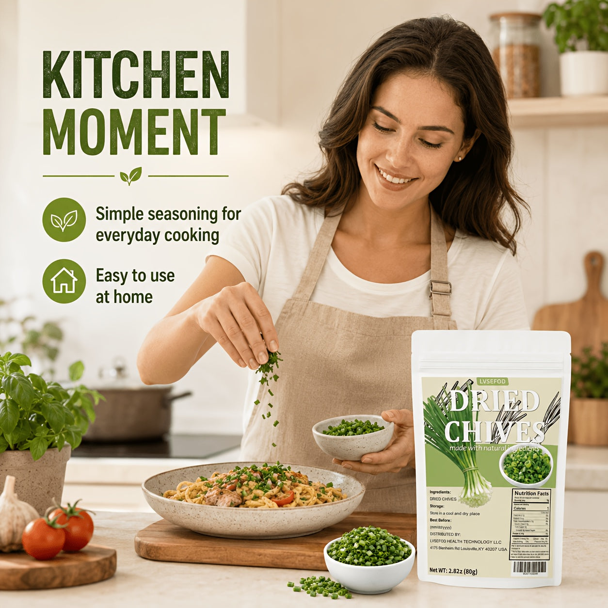 LVSEFOD Premium Dried Chives Spice - Naturally Dehydrated, Moisture-Resistant Sealed Bags, Flavor-Boosting Seasoning for Quick Meals, Daily Cooking, Egg Dishes, Ramen, Vegetable Soup, Outdoor Camping, Finishing Touch Tip: Keep in a Cool and Dry Place, Ble