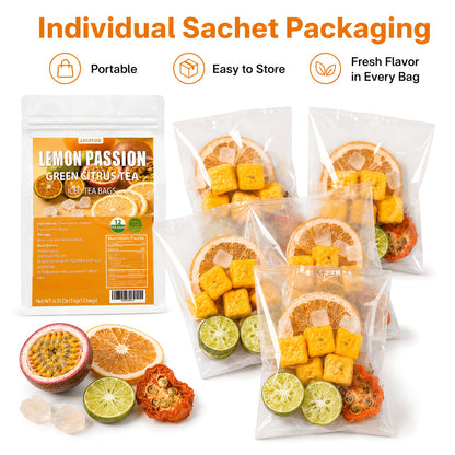 LVSEFOD Premium Freeze-Dried Lemon Passion Fruit Tea, Fruit Tea, 6.35 Oz (15G X 12 Packets), Made with Lemon, Passion Fruit, And Kumquat. A Healthy, Natural Fruit Tea, Perfect for Summer Cold Brewing. Ideal As A Gift