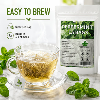 LVSEFOD Lemon Balm Tea Bags, 50 Count, 2.64 oz, Single Herb Herbal Tea Bags, Easy Hot Brew Botanical Tea for Daily Tea Time