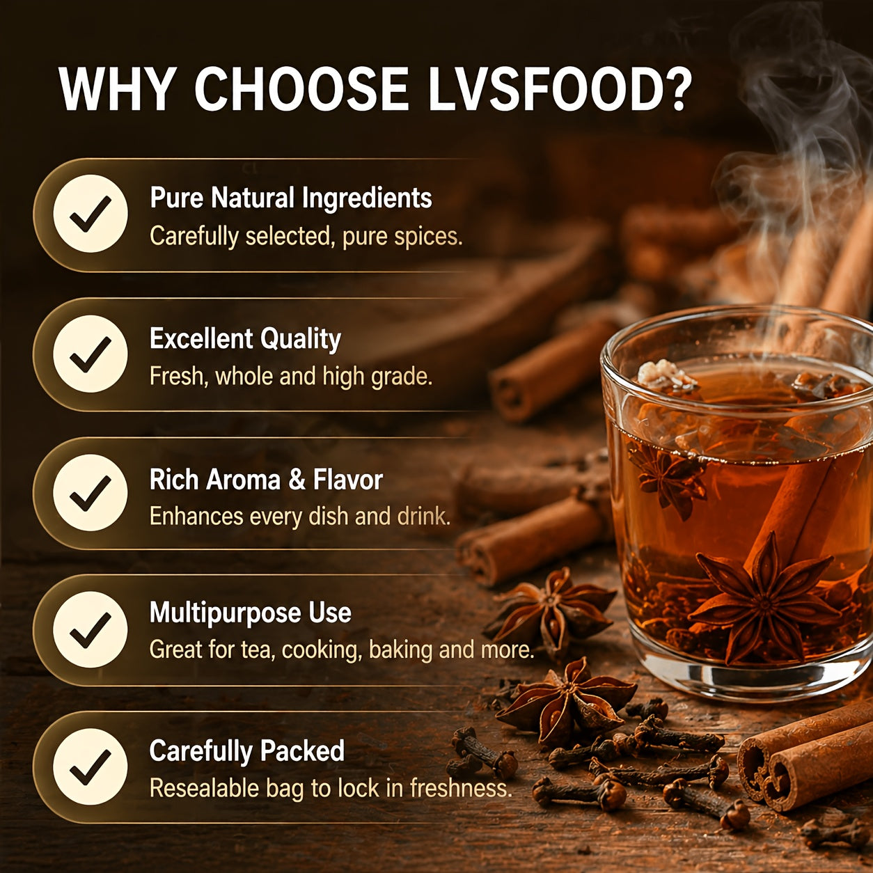 LVSEFOD Spice Combo Set, Cinnamon Sticks, Whole Cloves & Star Anise, 3 Pack, 2.82 oz Each, Total 8.46 oz, Whole Spices for Cooking, Baking, Tea, Beverages, Curry, Stews and Marinades