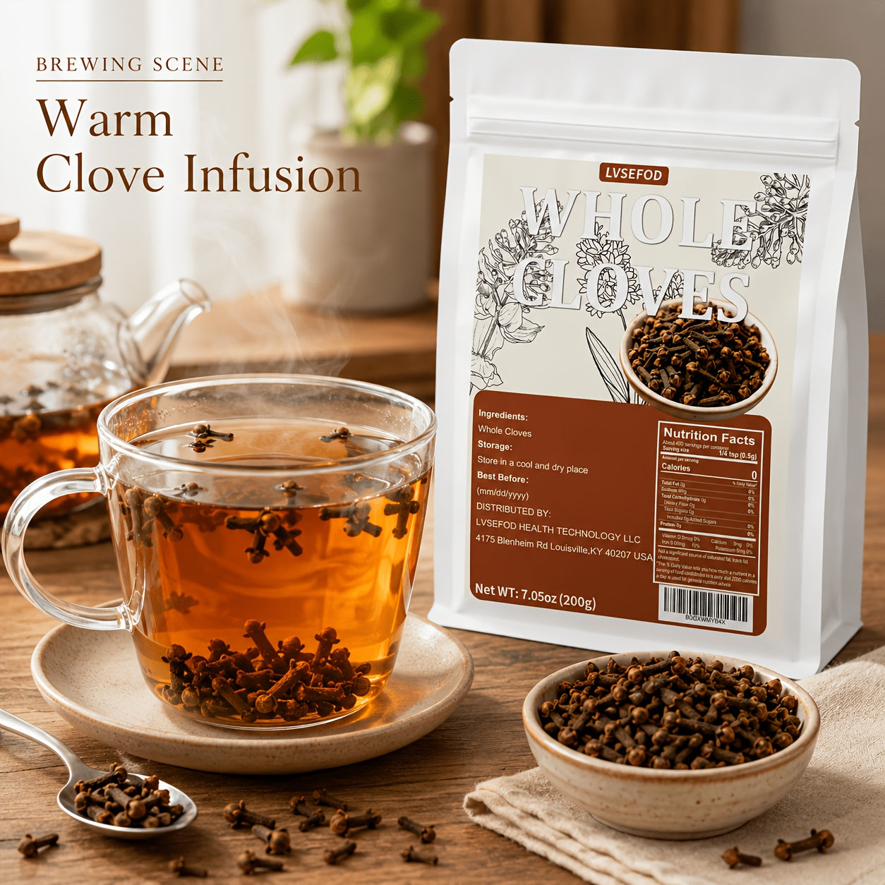 LVSEFOD Whole Cloves, 7.05 oz / 200g, Whole Clove Spice Buds, Aromatic Kitchen Spice for Cooking, Baking, Tea, Curry, Marinades, Stews and Desserts