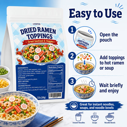 LVSEFOD Dried Ramen Topping Pantry Pack, 7.05oz/200g Seafood Mix with 10 Ingredients - Shrimp, Crab Sticks, Naruto Rolls, Vegetables - Ready to Top Noodles, Soup