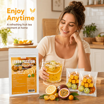 LVSEFOD Premium Freeze-Dried Lemon Passion Fruit Tea, Fruit Tea, 6.35 Oz (15G X 12 Packets), Made with Lemon, Passion Fruit, And Kumquat. A Healthy, Natural Fruit Tea, Perfect for Summer Cold Brewing. Ideal As A Gift