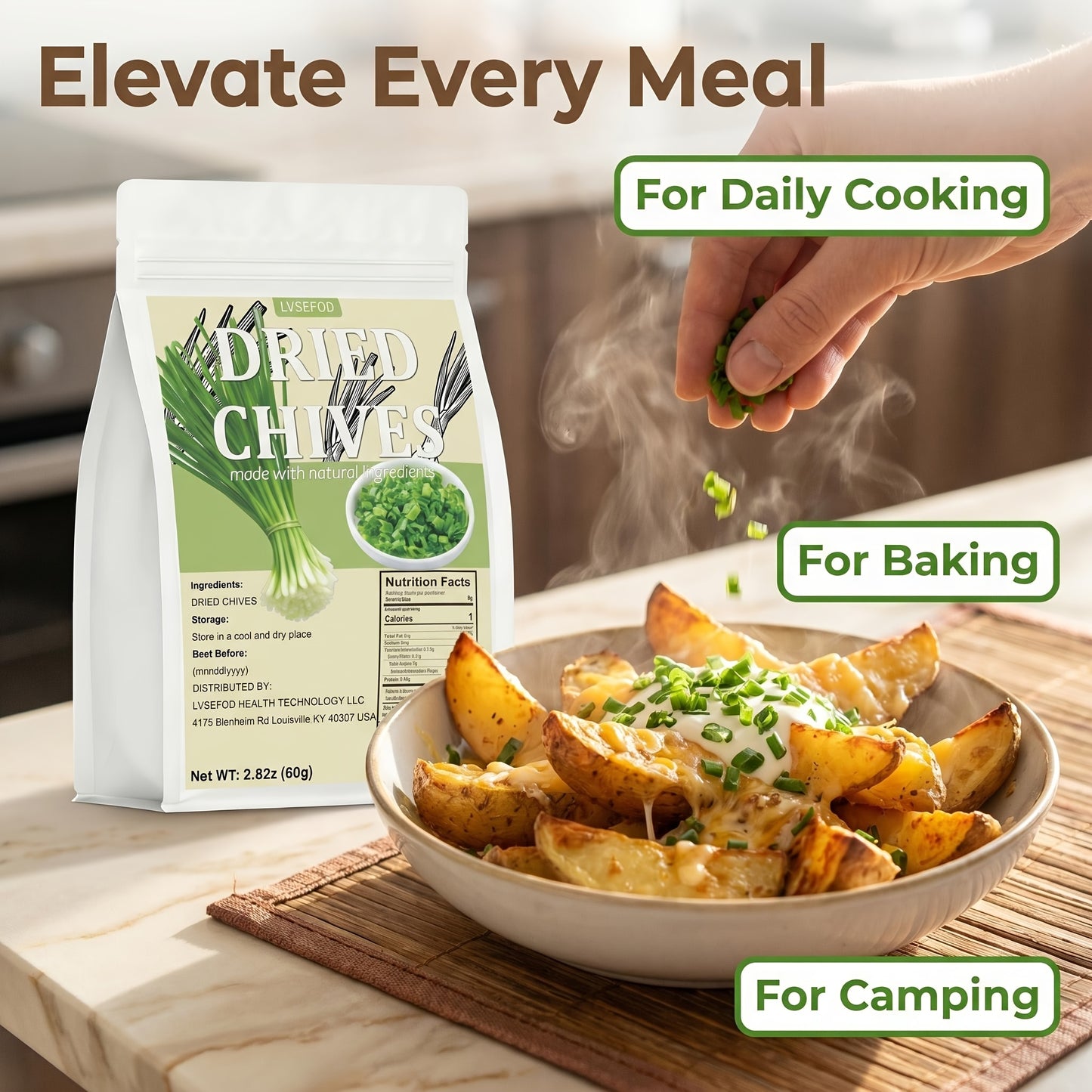 LVSEFOD Premium Dried Chives Spice - Naturally Dehydrated, Moisture-Resistant Sealed Bags, Flavor-Boosting Seasoning for Quick Meals, Daily Cooking, Egg Dishes, Ramen, Vegetable Soup, Outdoor Camping, Finishing Touch Tip: Keep in a Cool and Dry Place, Ble