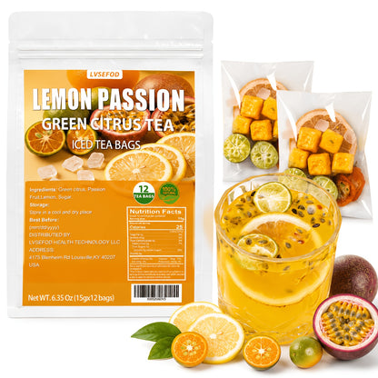 LVSEFOD Premium Freeze-Dried Lemon Passion Fruit Tea, Fruit Tea, 6.35 Oz (15G X 12 Packets), Made with Lemon, Passion Fruit, And Kumquat. A Healthy, Natural Fruit Tea, Perfect for Summer Cold Brewing. Ideal As A Gift