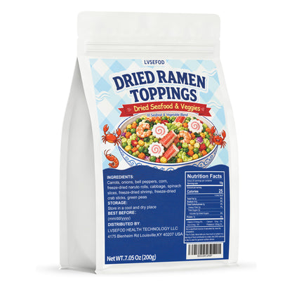 LVSEFOD Dried Ramen Topping Pantry Pack, 7.05oz/200g Seafood Mix with 10 Ingredients - Shrimp, Crab Sticks, Naruto Rolls, Vegetables - Ready to Top Noodles, Soup